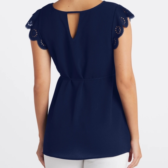 Full Moon Crepe Maternity Blouse with Scallop Sleeve - Picture 3 of 9